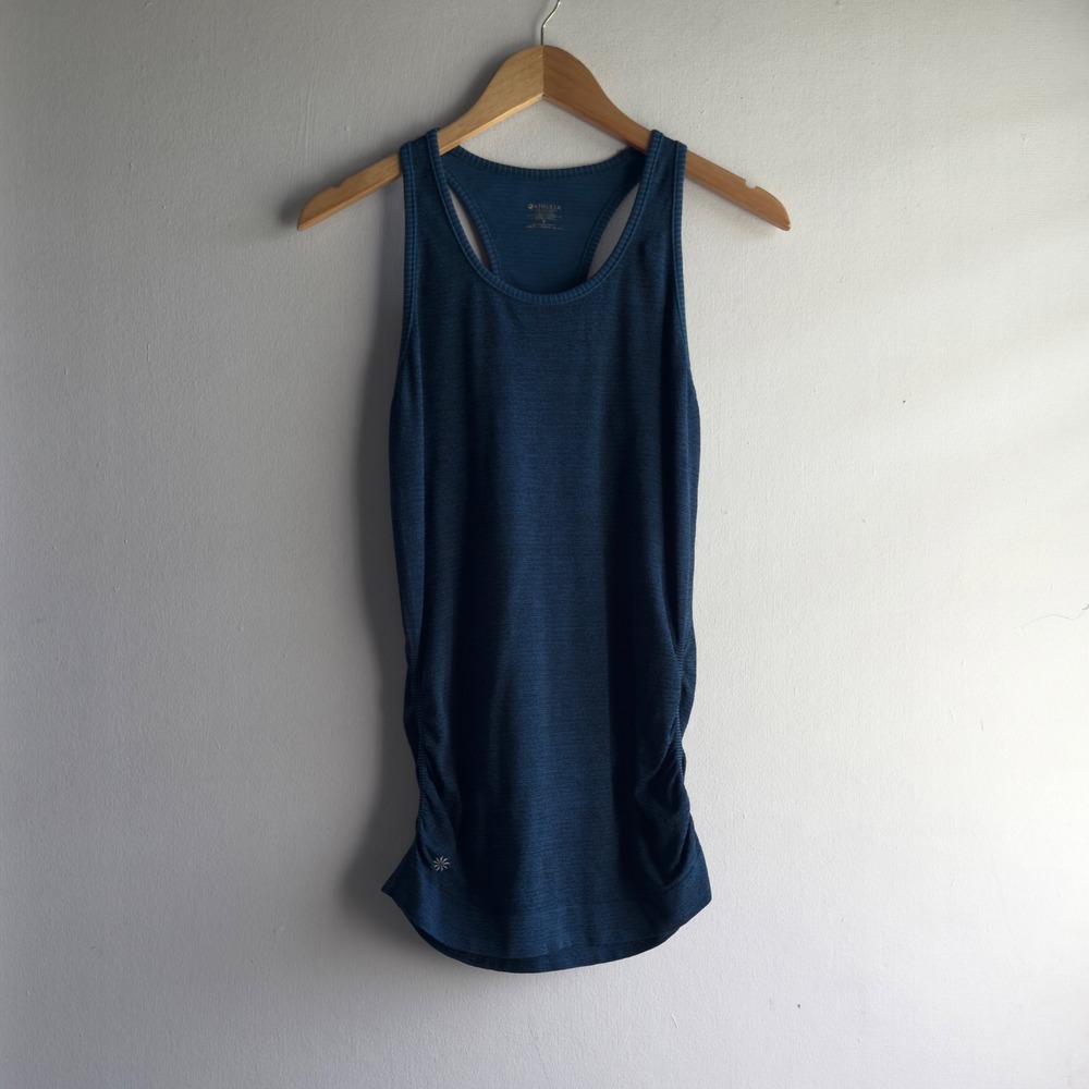 Athleta Ruched Racerback Tank Top Womens Small Blue Heather Athletic Yoga